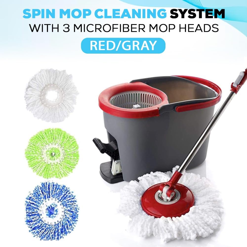 spin mop cleaning system with 3 microfiber mop heads red/black spin mop cleaning system with 3 microfiber mop heads red/black